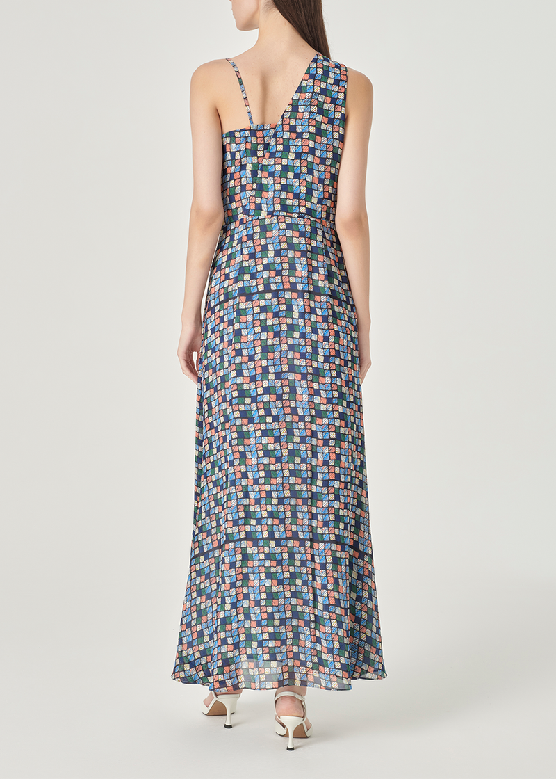 SALAZIA Blue Dreamy Squares Maxi Dresses
