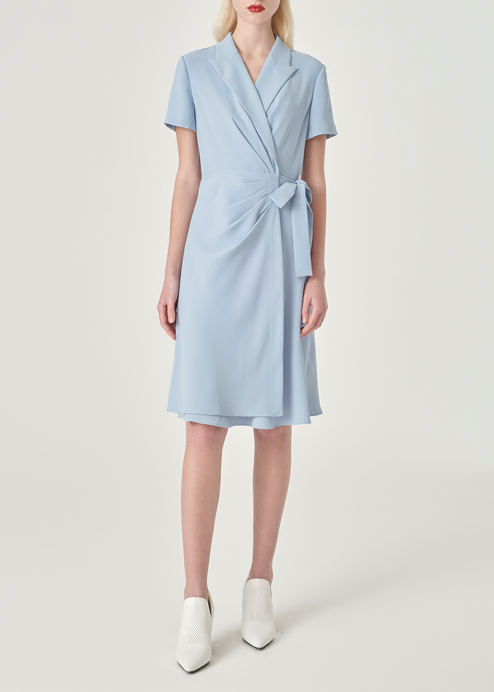 SALAZIA Misty Blue Triacetate Short-Sleeve Dresses