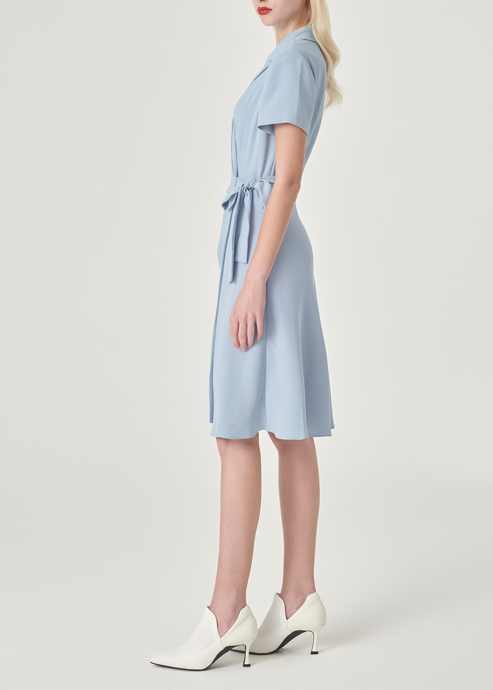 SALAZIA Misty Blue Triacetate Short-Sleeve Dresses