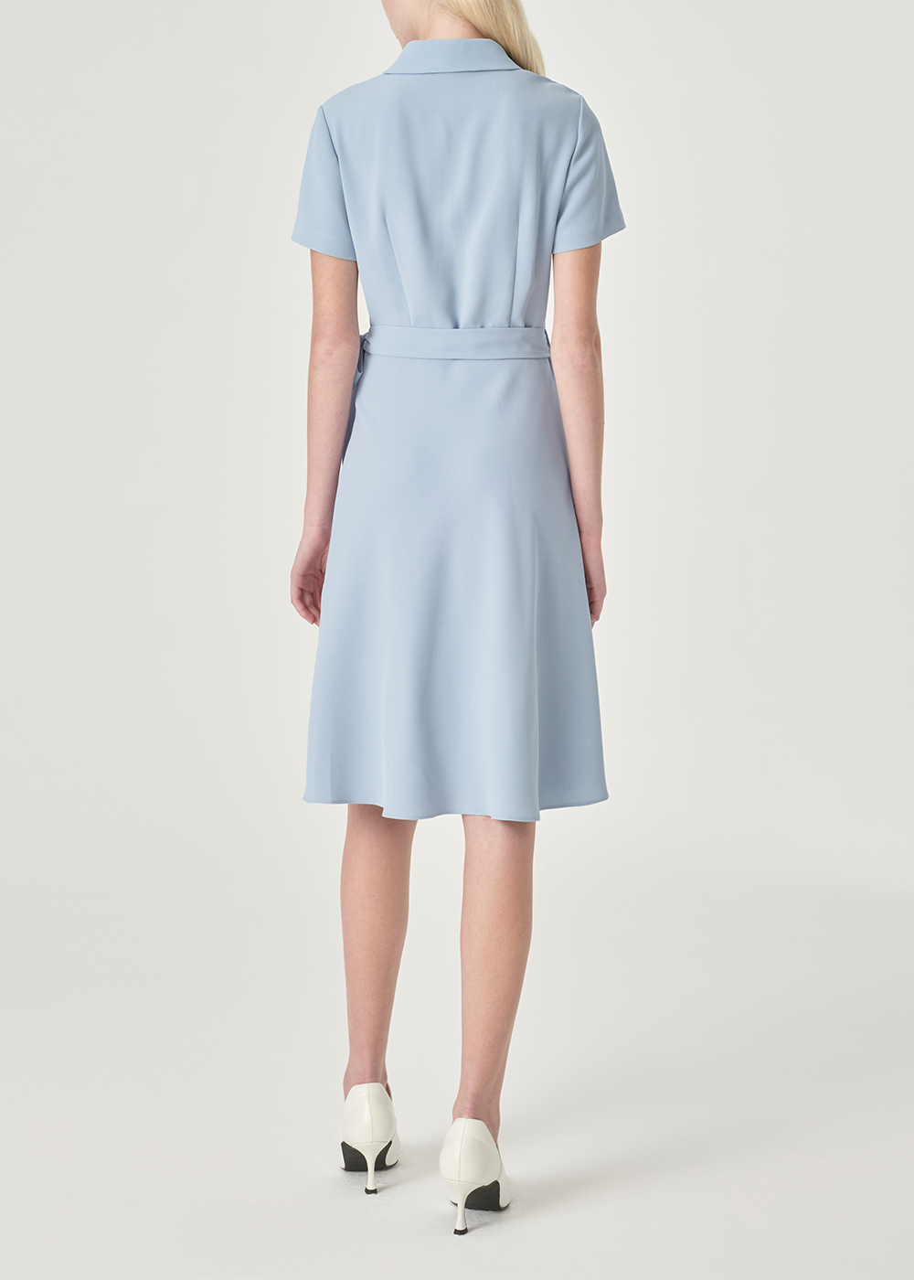 SALAZIA Misty Blue Triacetate Short-Sleeve Dresses