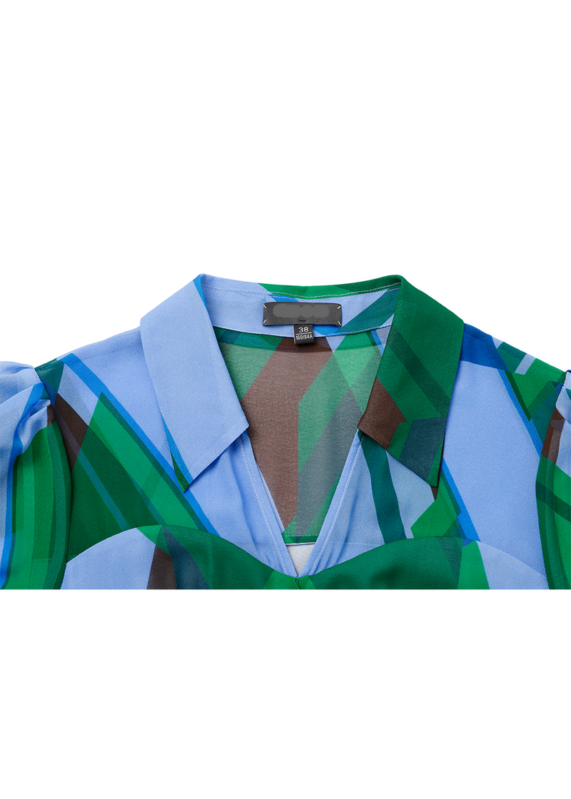 SALAZIA Blue-Green Seabed Ripple Short-Sleeve Dresses