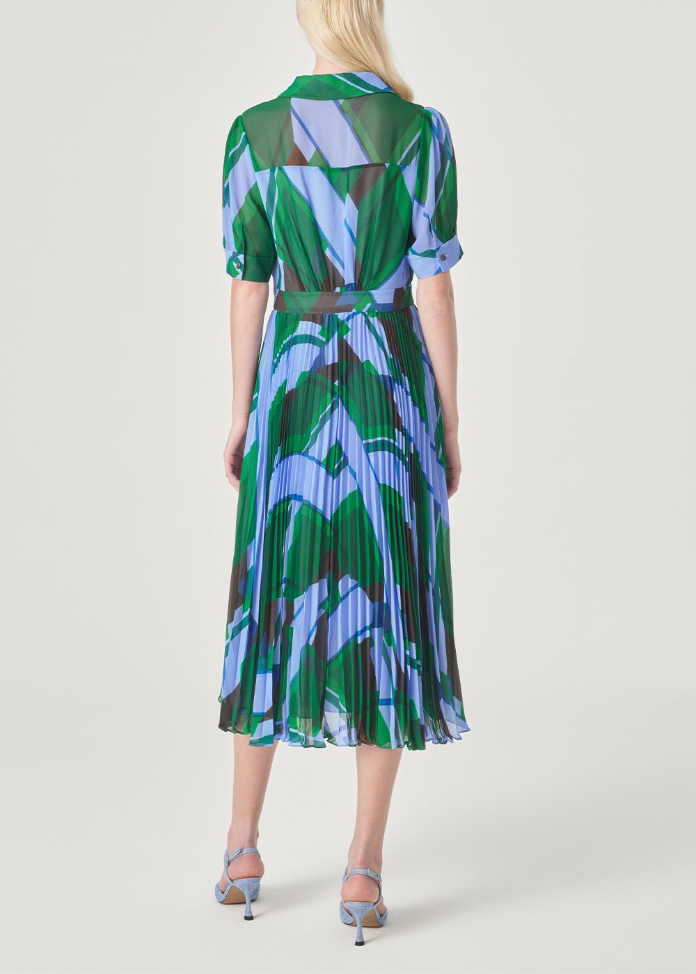 SALAZIA Blue-Green Seabed Ripple Short-Sleeve Dresses