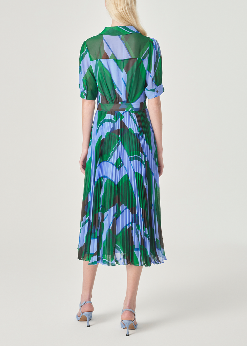 SALAZIA Blue-Green Seabed Ripple Short-Sleeve Dresses