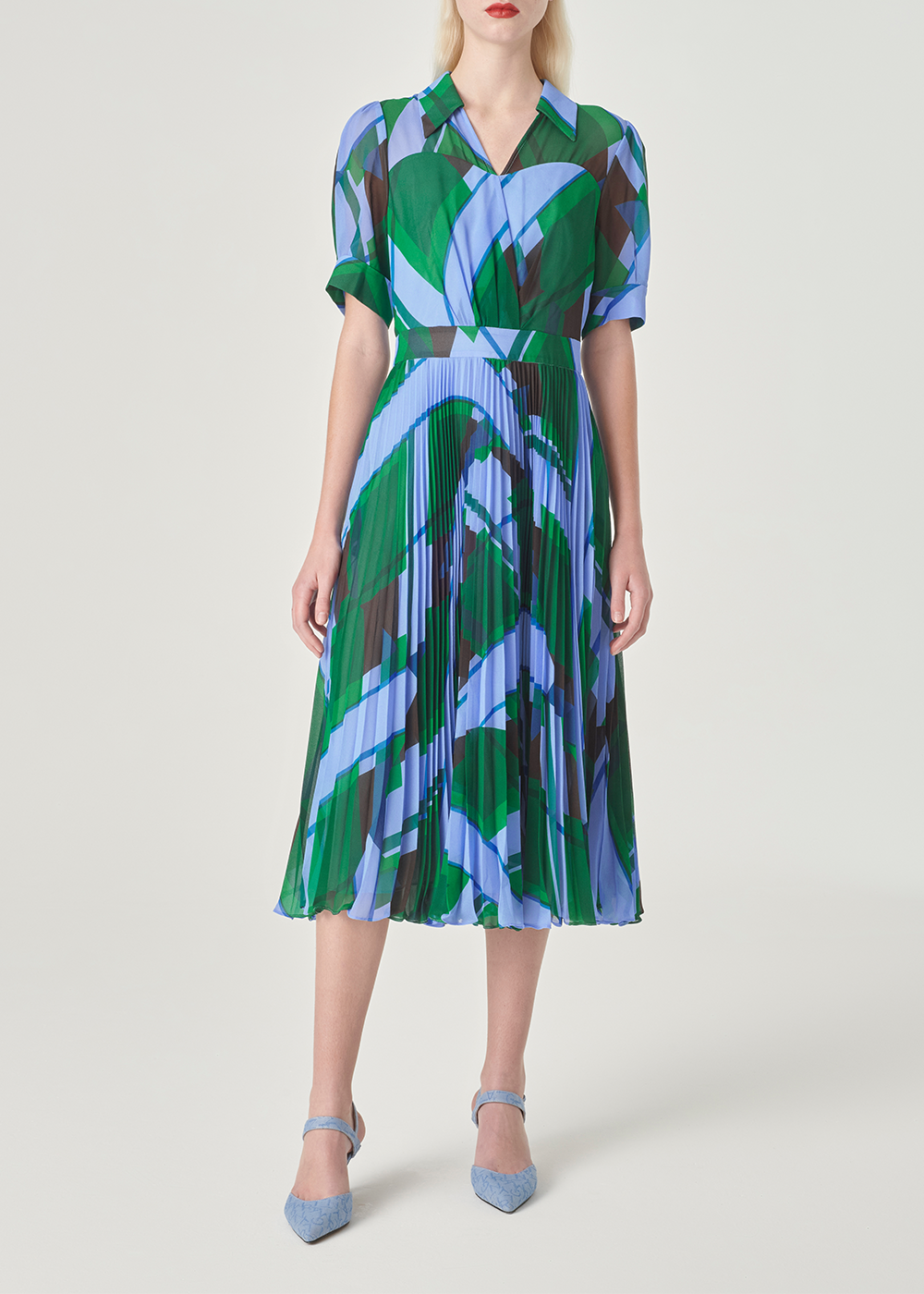 SALAZIA Blue-Green Seabed Ripple Short-Sleeve Dresses