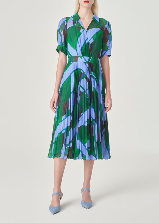 SALAZIA Blue-Green Seabed Ripple Short-Sleeve Dresses