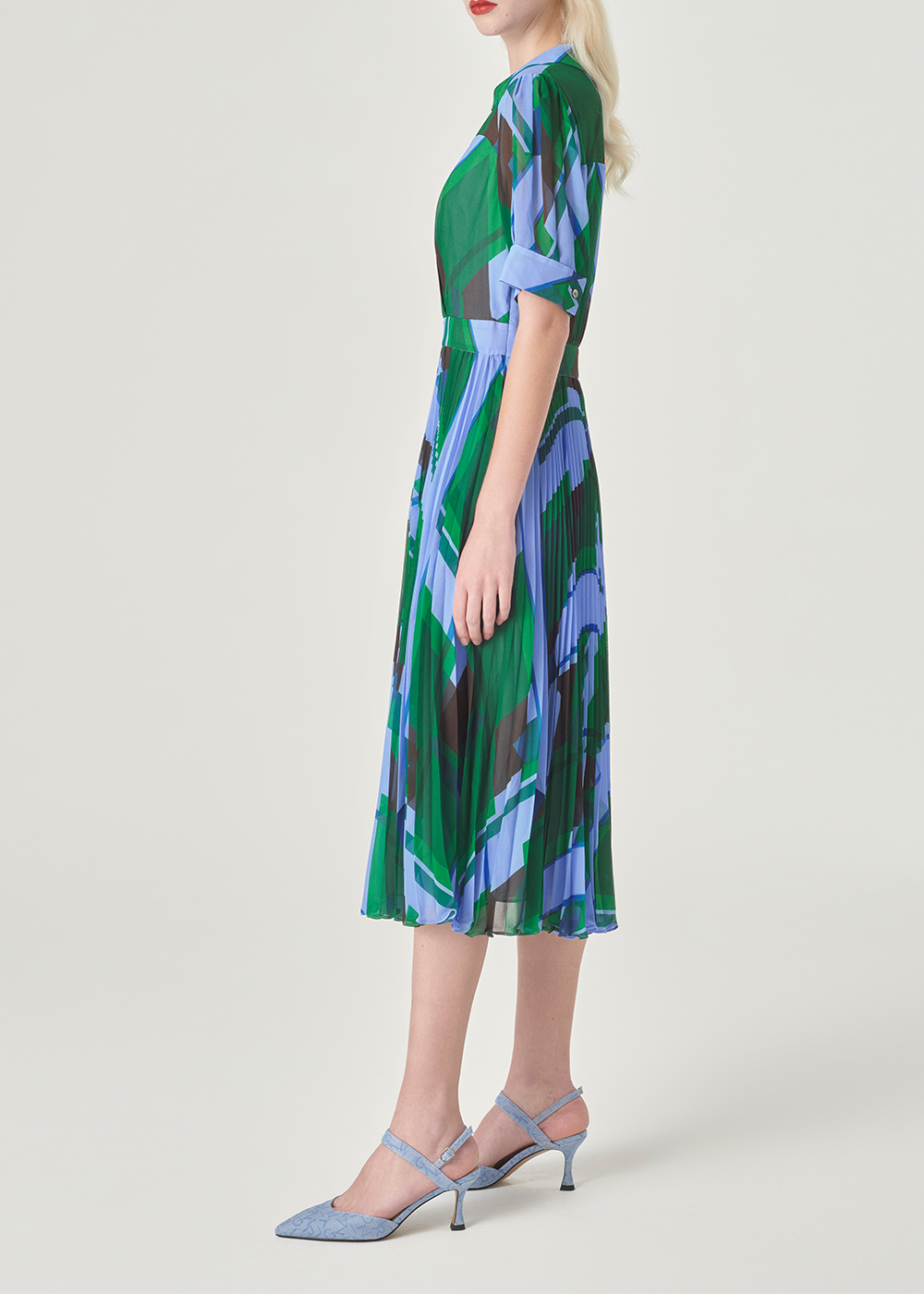 SALAZIA Blue-Green Seabed Ripple Short-Sleeve Dresses