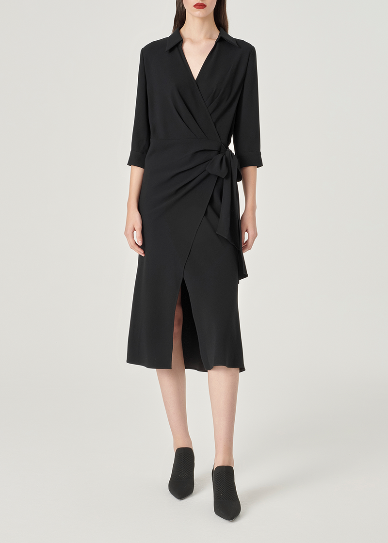 SALAZIA Black Triacetate Blend Short-Sleeve Dresses
