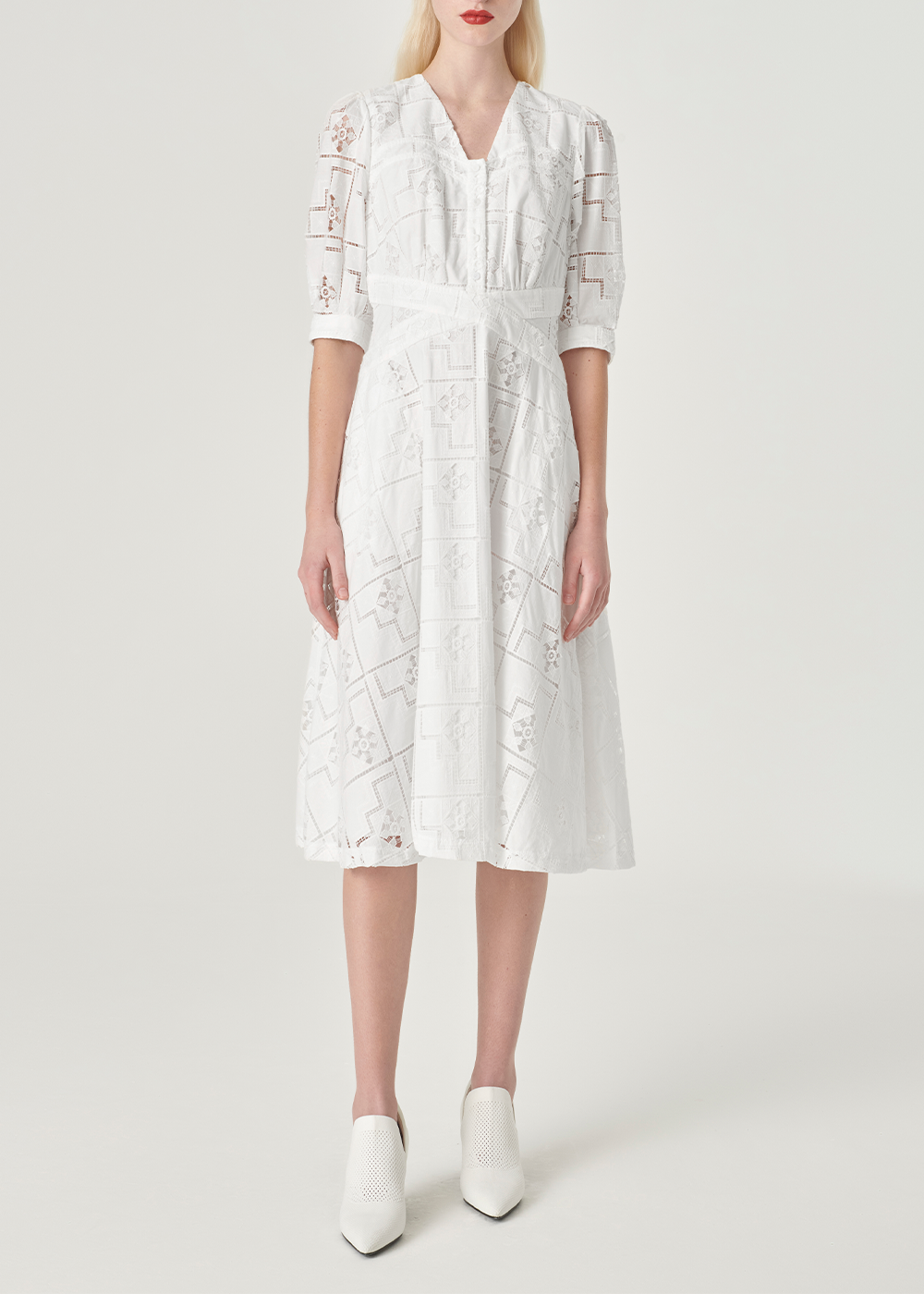 SALAZIA White Embroidered Cotton Dresses