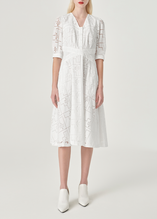 SALAZIA White Embroidered Cotton Dresses