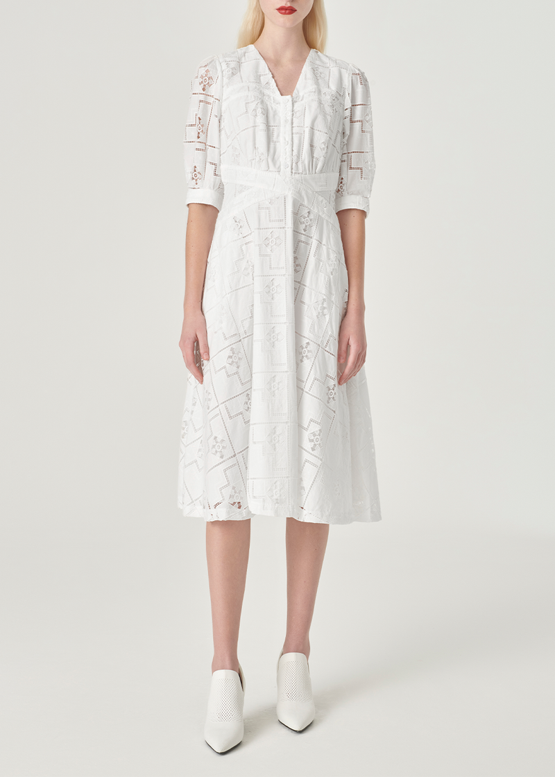 SALAZIA White Embroidered Cotton Dresses
