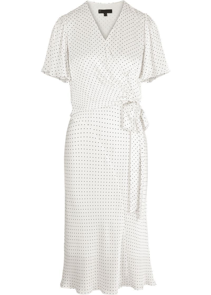 SALAZIA White-Black Polka Dot Viscose Dresses