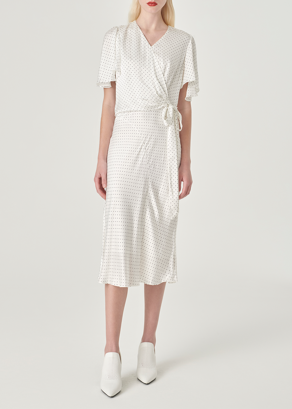SALAZIA White-Black Polka Dot Viscose Dresses