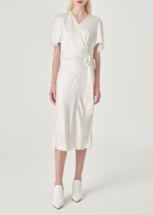 SALAZIA White-Black Polka Dot Viscose Dresses