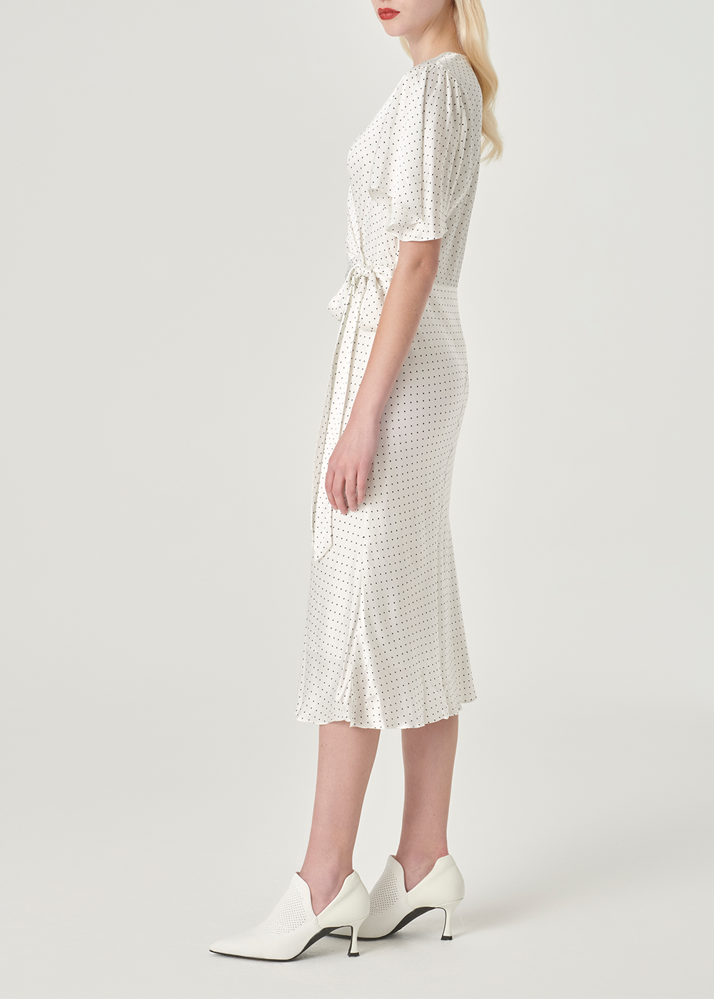 SALAZIA White-Black Polka Dot Viscose Dresses