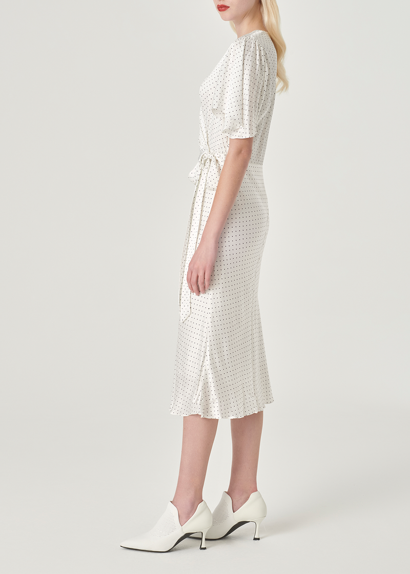 SALAZIA White-Black Polka Dot Viscose Dresses