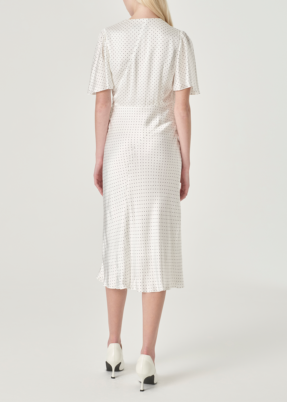 SALAZIA White-Black Polka Dot Viscose Dresses