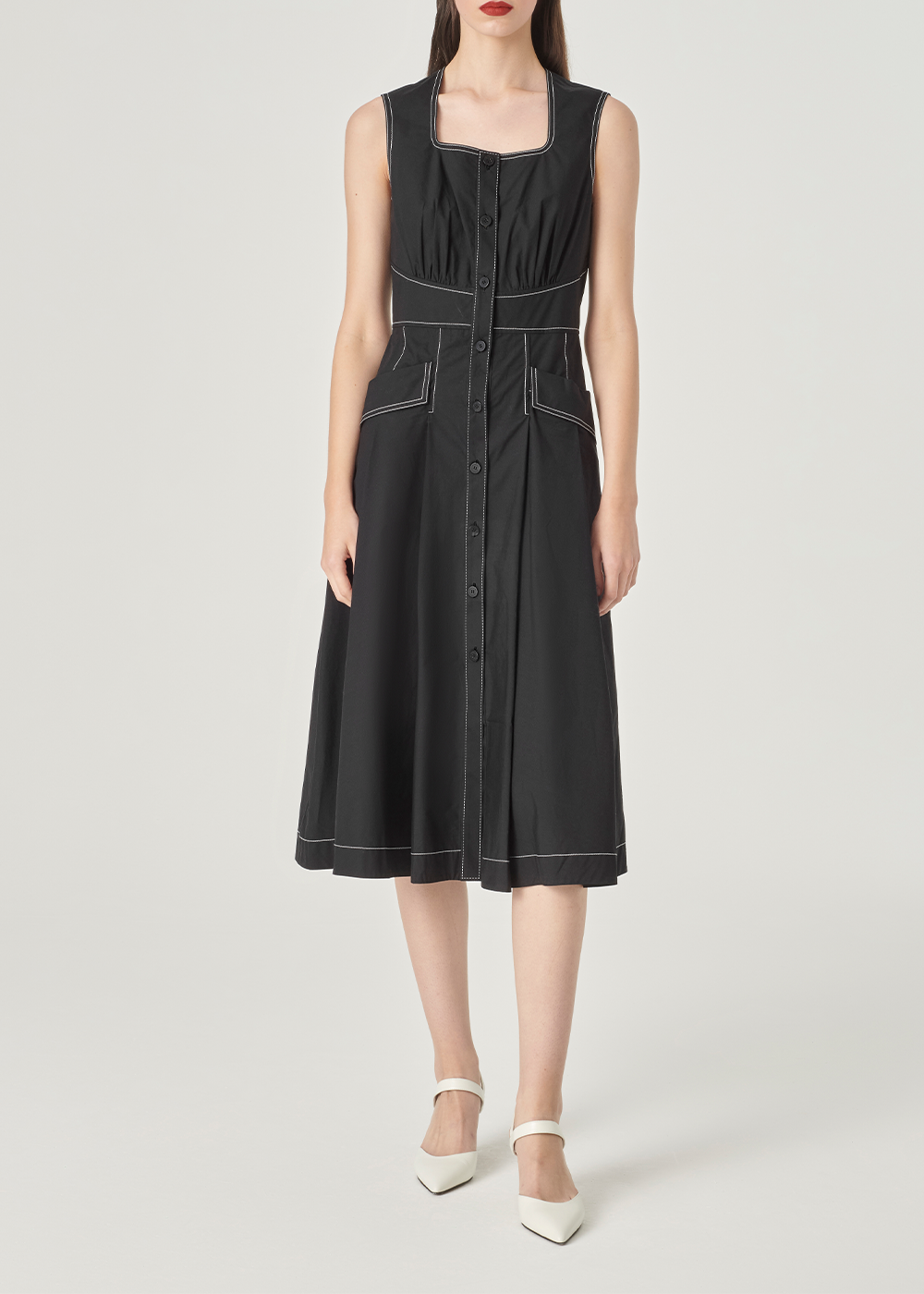 SALAZIA Black Cotton Long-Sleeve Dresses