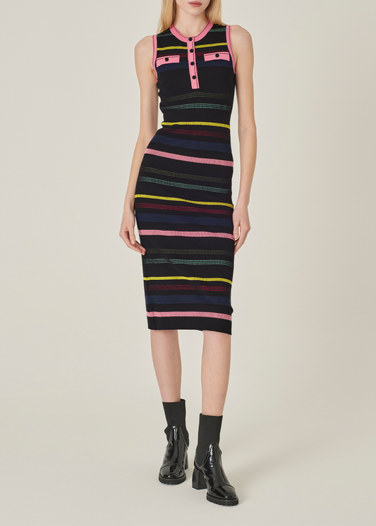 SALAZIA Black-Pink Colorblock Knit Dresses