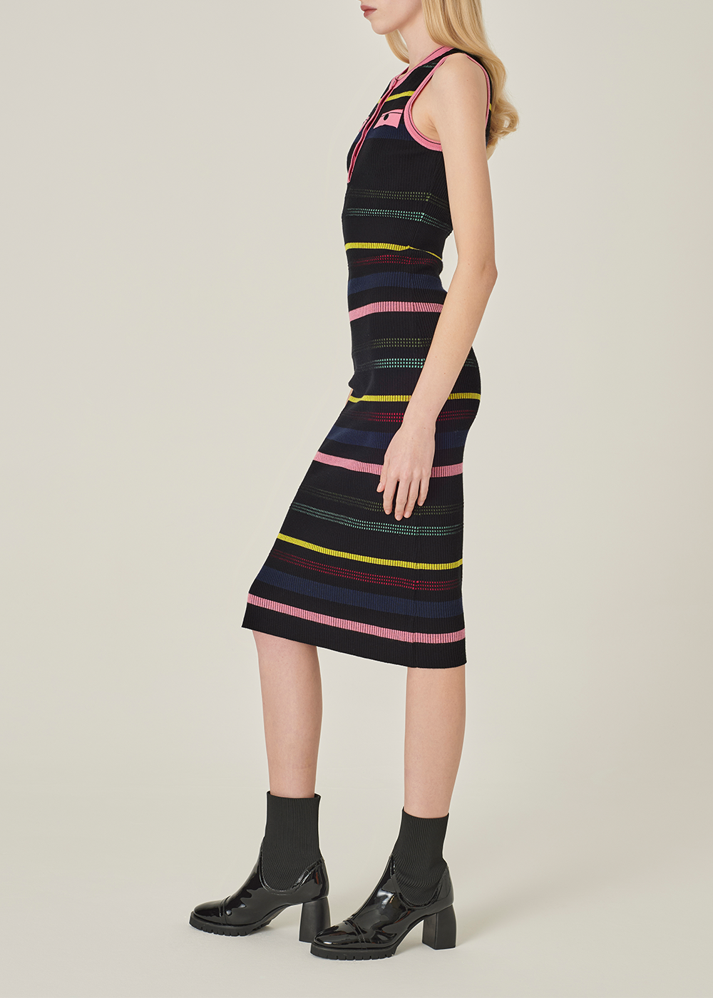 SALAZIA Black-Pink Colorblock Knit Dresses