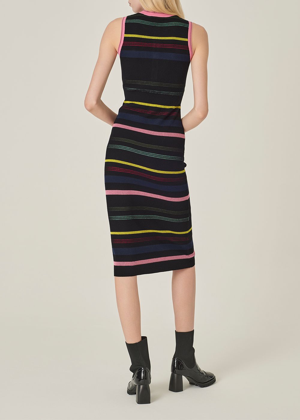 SALAZIA Black-Pink Colorblock Knit Dresses