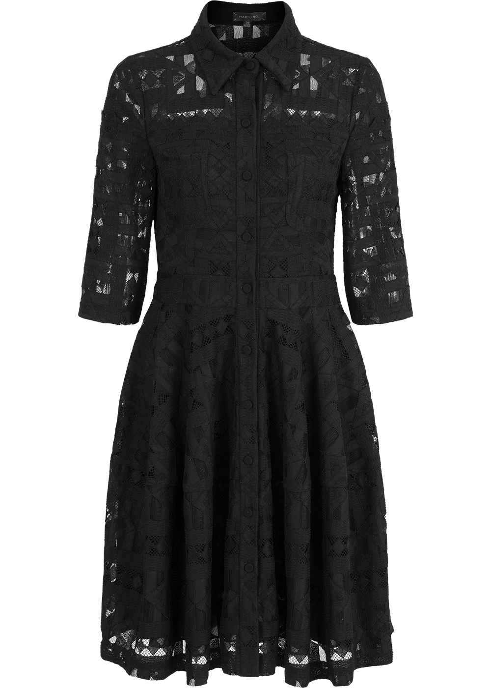 SALAZIA Black Stretch Crepe Short-Sleeve Dresses