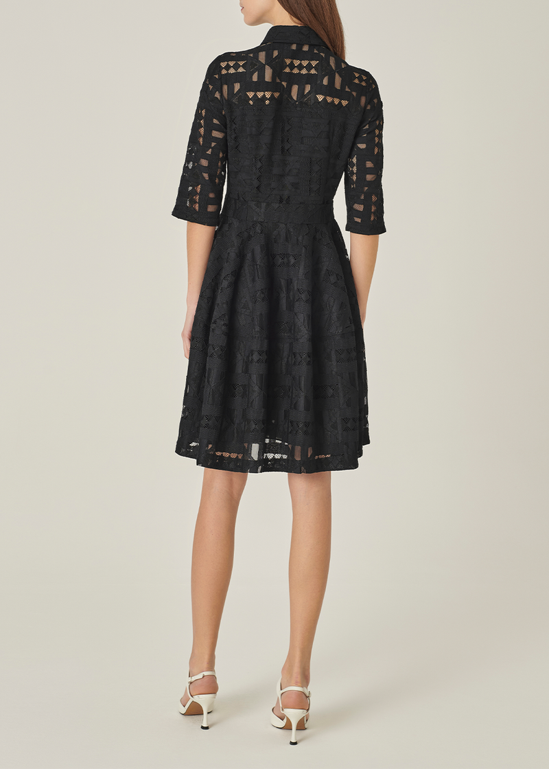 SALAZIA Black Stretch Crepe Short-Sleeve Dresses