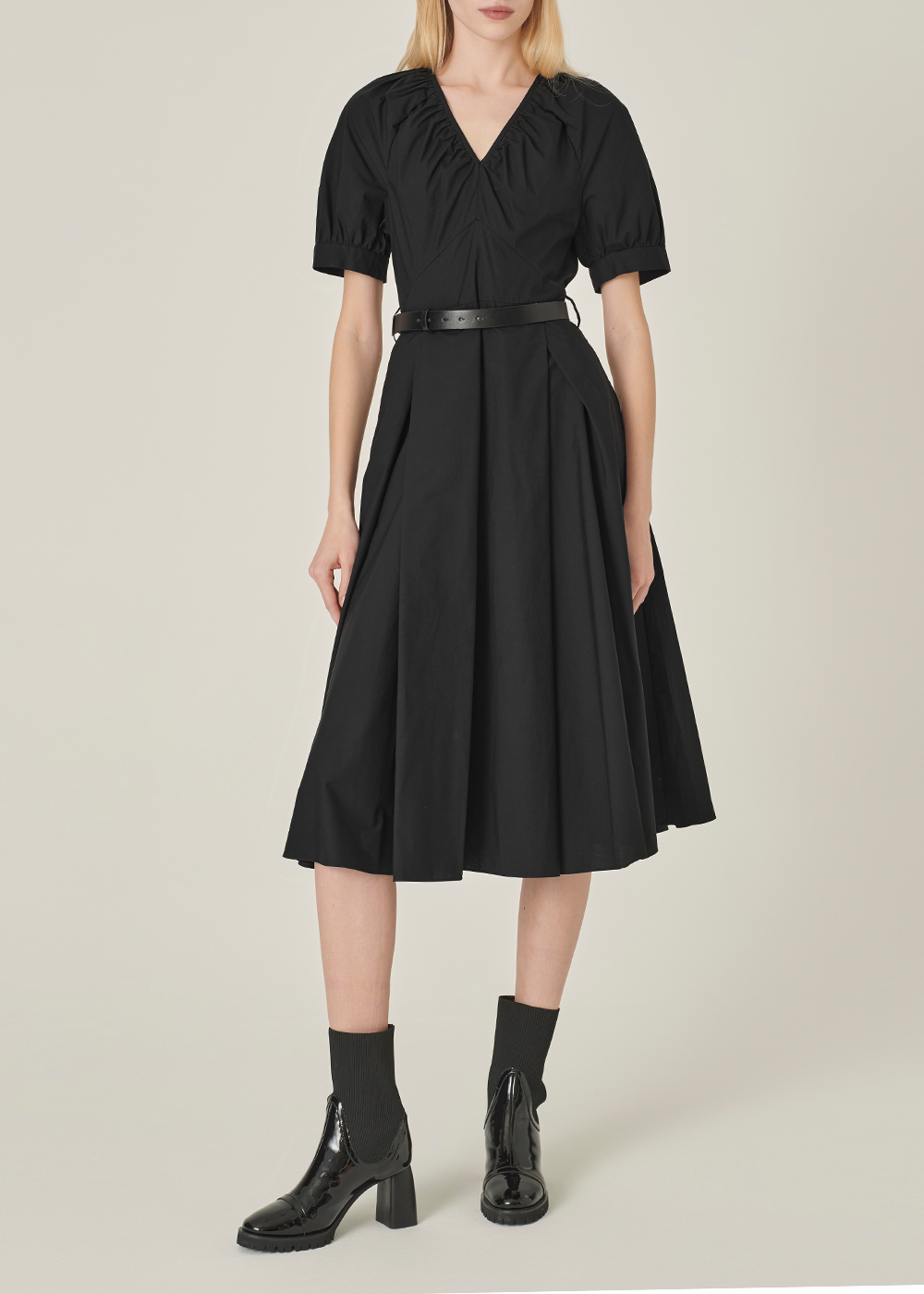 SALAZIA Black Cotton Long-Sleeve Dresses