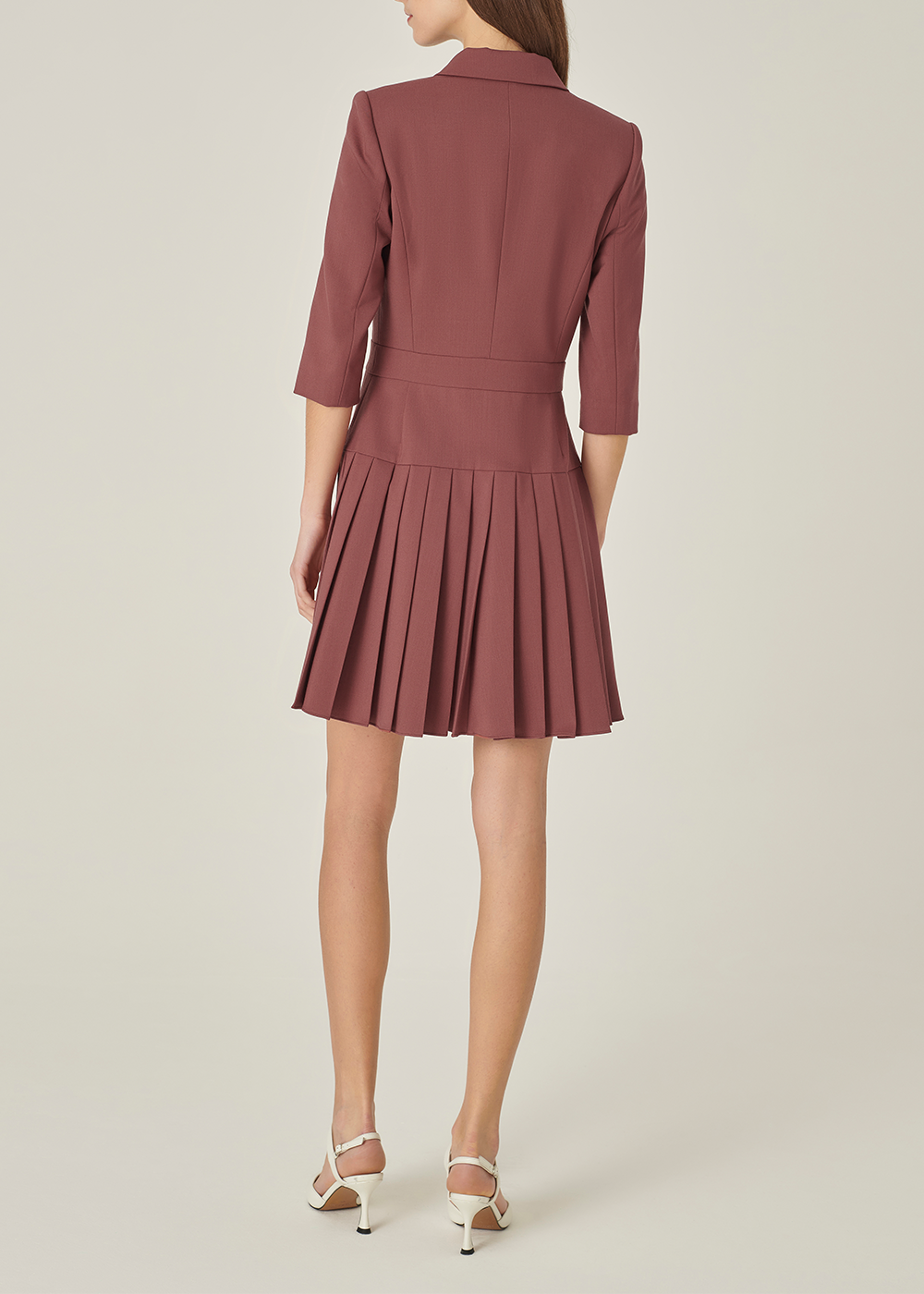 SALAZIA Brick Red Wool Blend Short-Sleeve Dresses