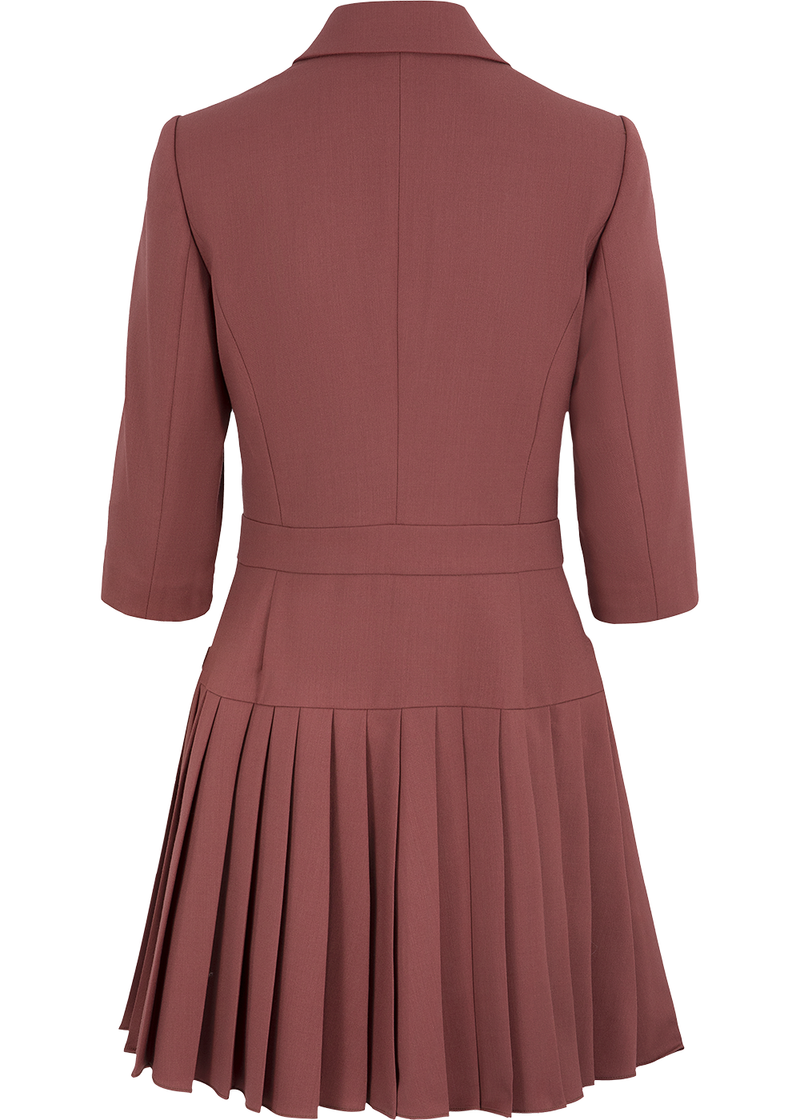 SALAZIA Brick Red Wool Blend Short-Sleeve Dresses