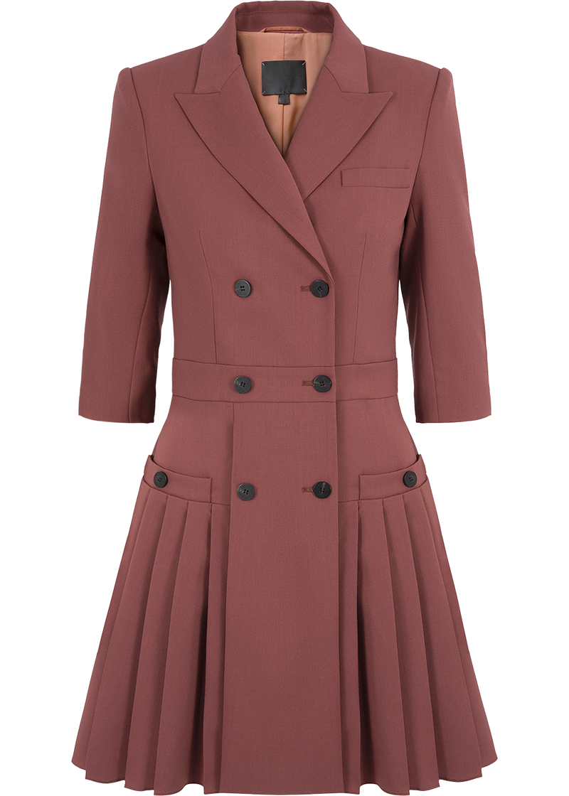 SALAZIA Brick Red Wool Blend Short-Sleeve Dresses
