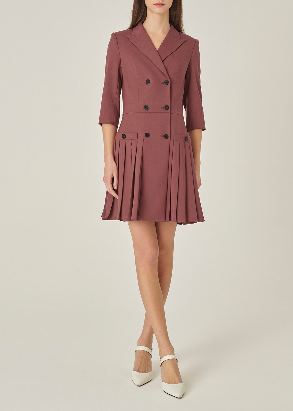 SALAZIA Brick Red Wool Blend Short-Sleeve Dresses