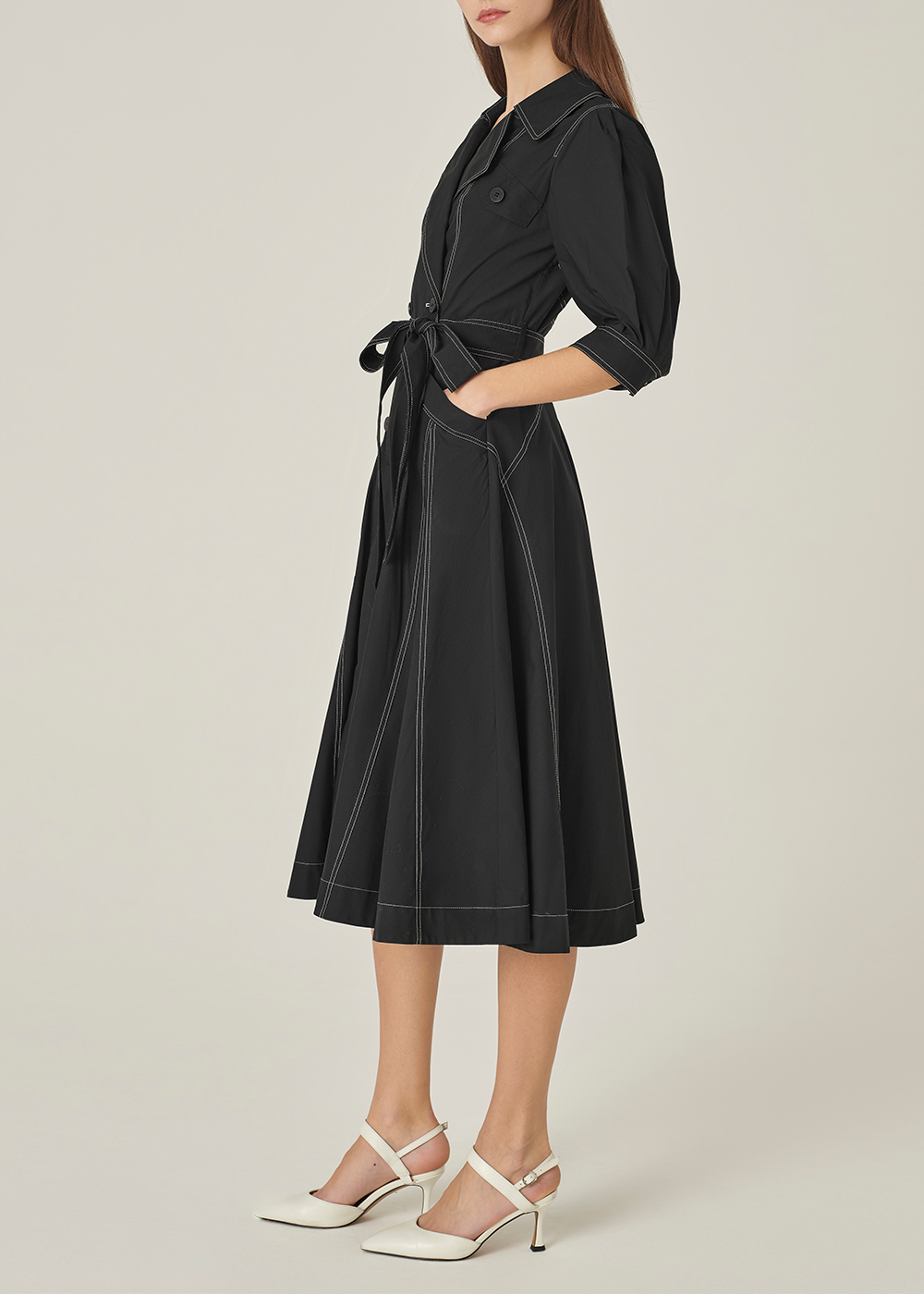 SALAZIA Black Cotton Long-Sleeve Dresses