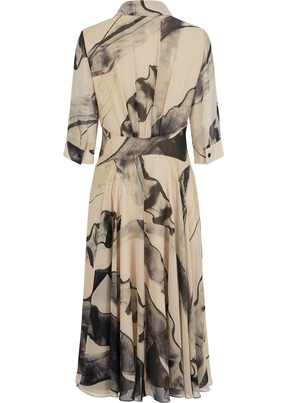 SALAZIA Grey-Beige Ink Wash Long-Sleeve Dresses
