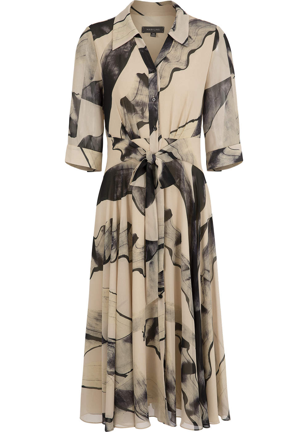 SALAZIA Grey-Beige Ink Wash Long-Sleeve Dresses