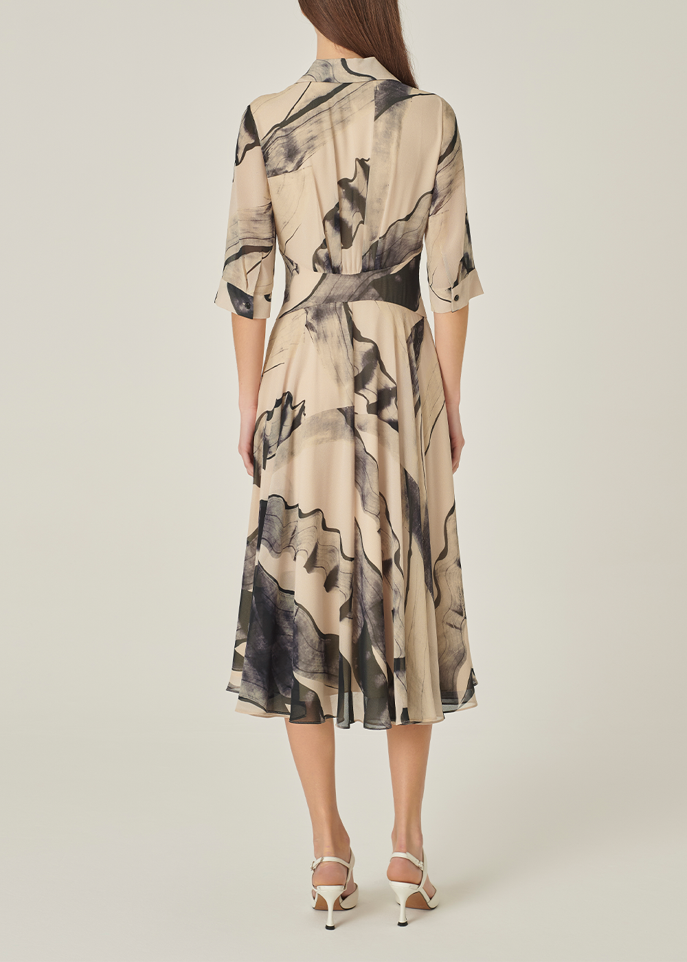 SALAZIA Grey-Beige Ink Wash Long-Sleeve Dresses