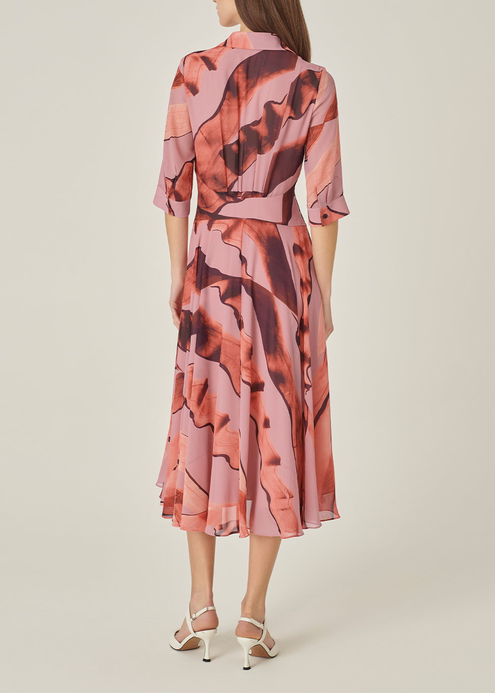 SALAZIA Grey-Beige Ink Wash Long-Sleeve Dresses