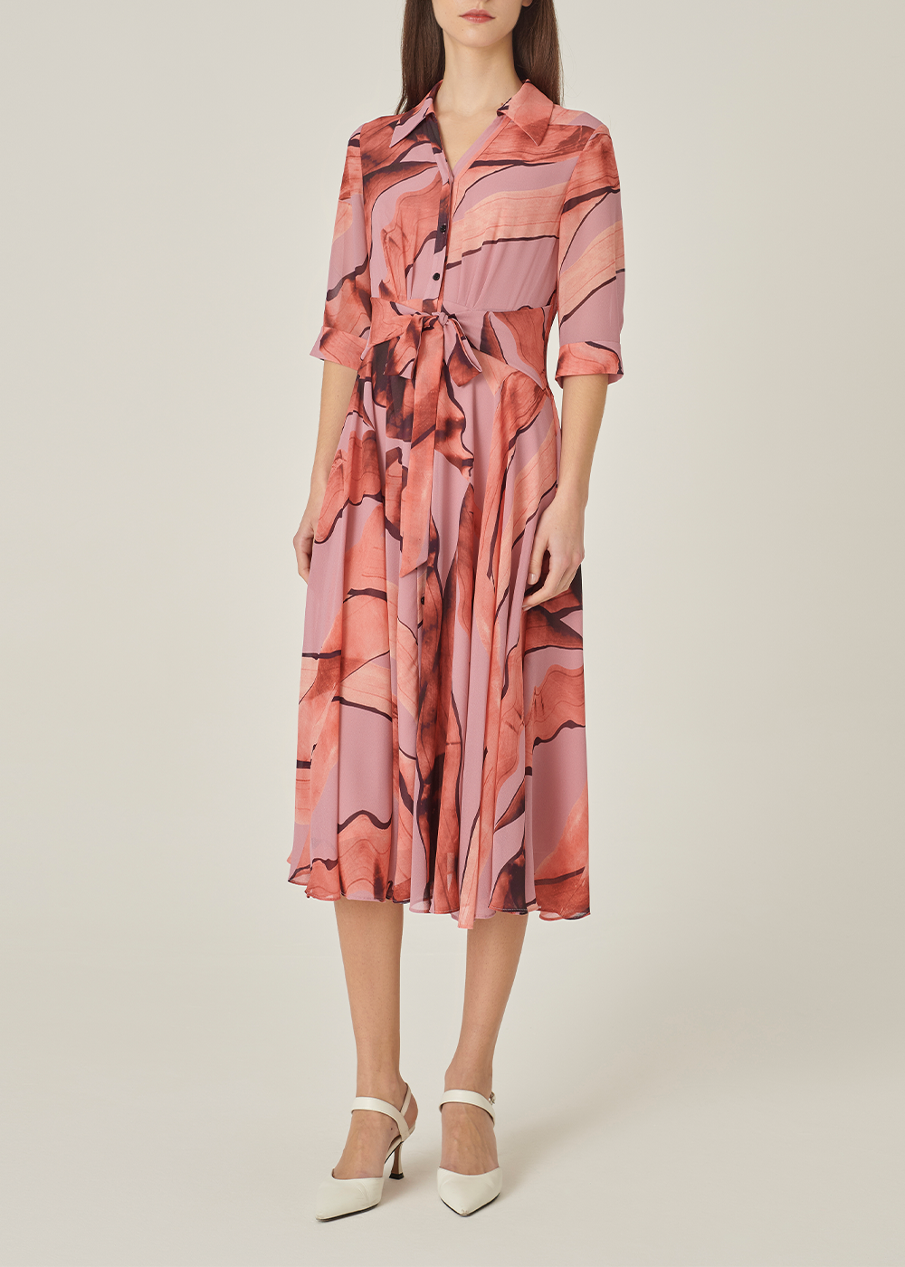 SALAZIA Grey-Beige Ink Wash Long-Sleeve Dresses
