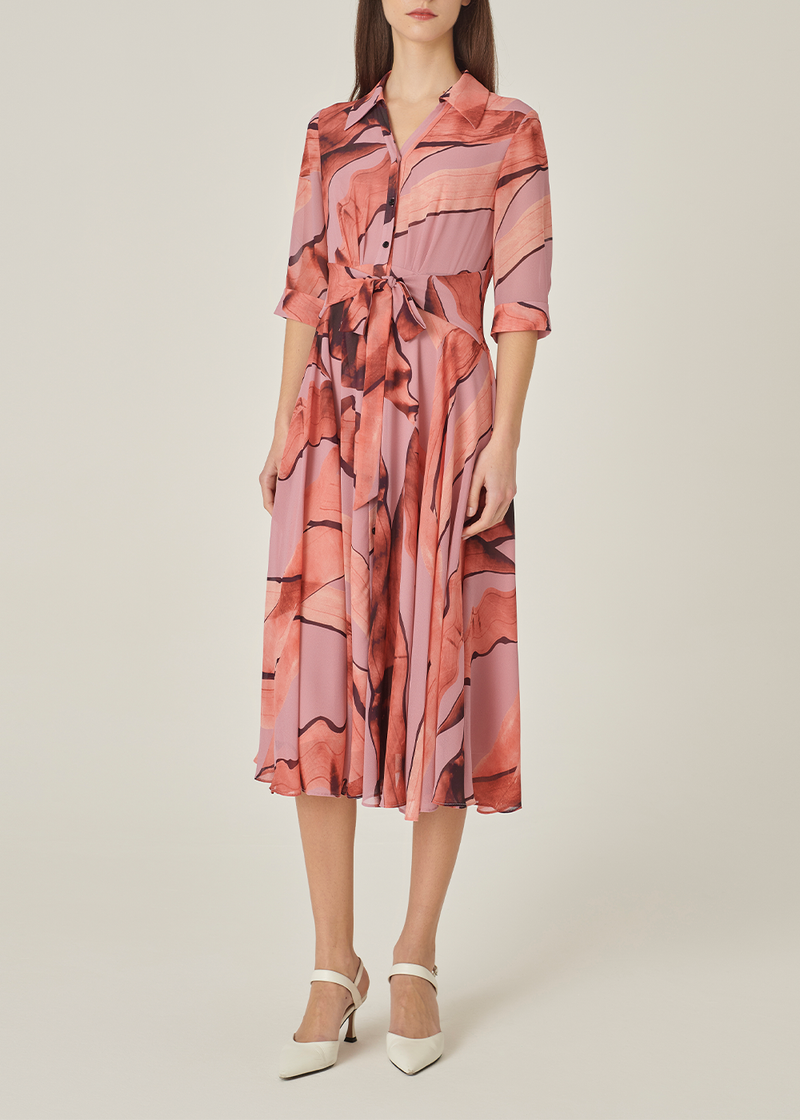 SALAZIA Grey-Beige Ink Wash Long-Sleeve Dresses