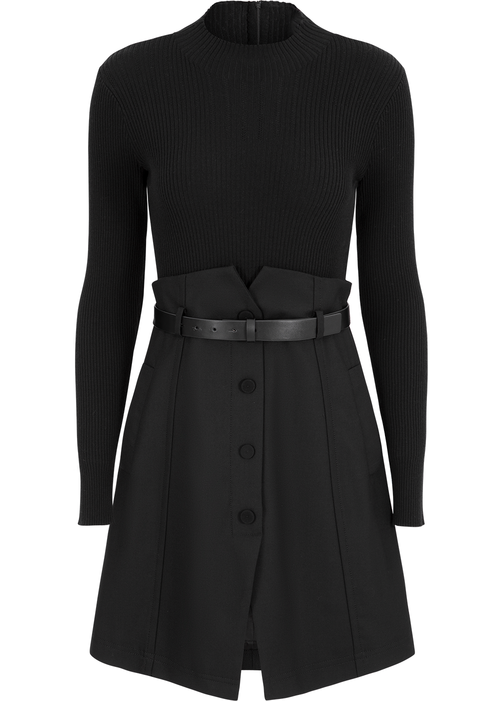 SALAZIA Black Wool Blend Fitted Dresses
