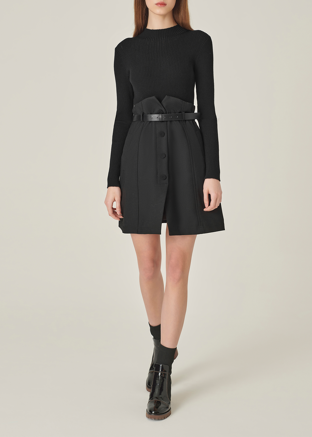 SALAZIA Black Wool Blend Fitted Dresses