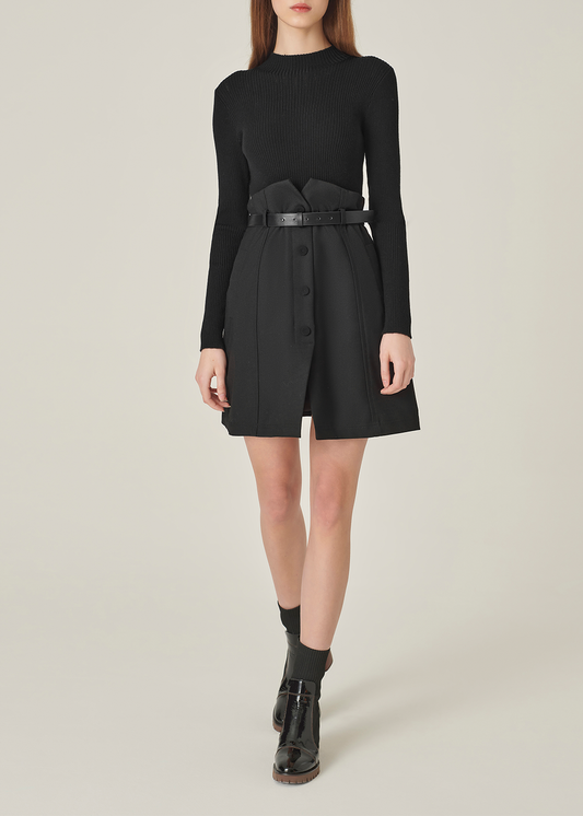 SALAZIA Black Wool Blend Fitted Dresses