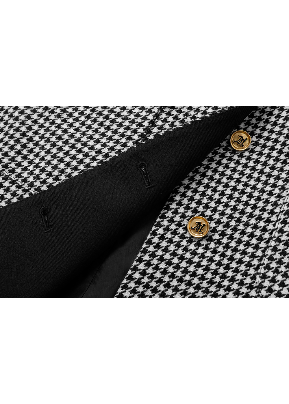 SALAZIA Black-White Houndstooth Wool Blend Dresses