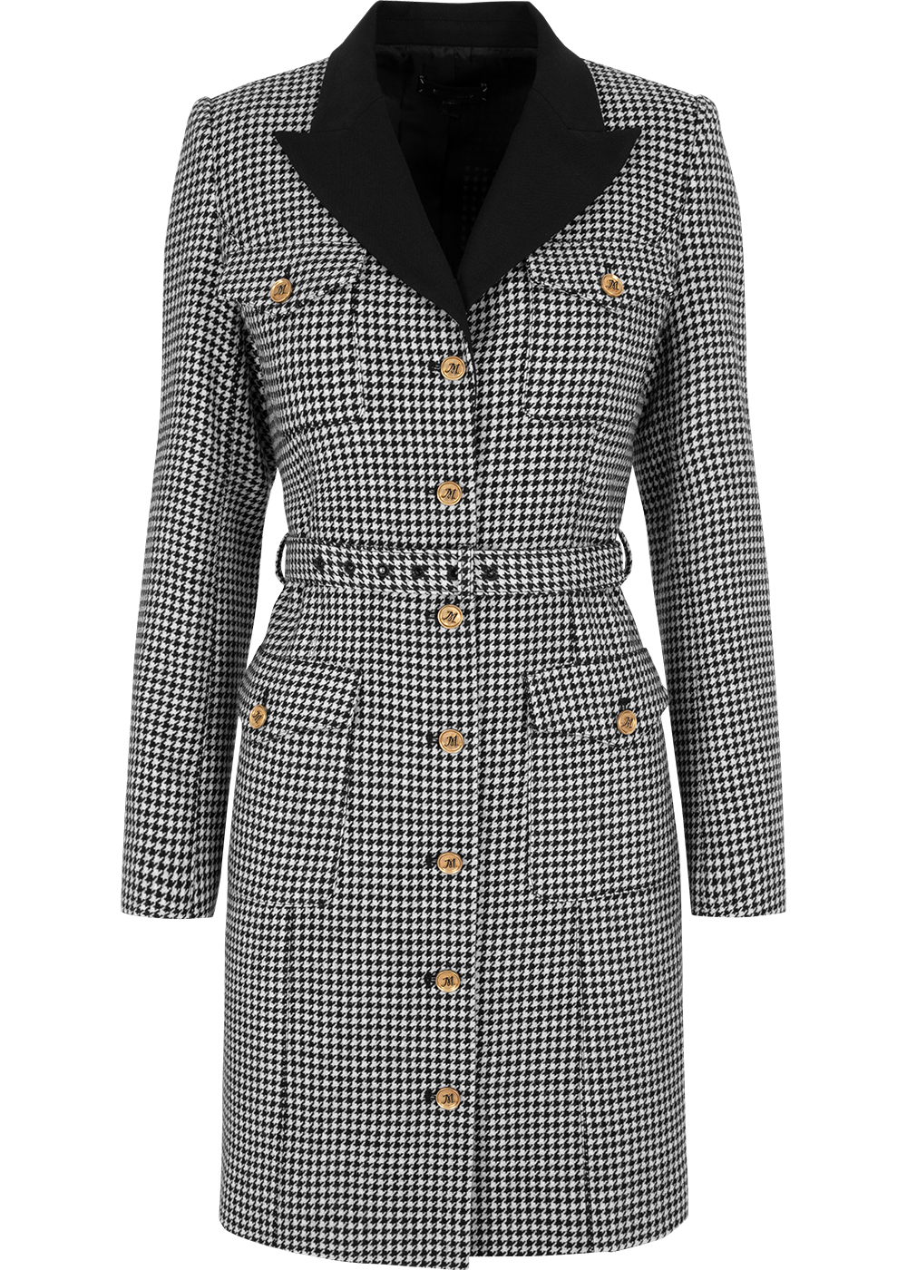 SALAZIA Black-White Houndstooth Wool Blend Dresses