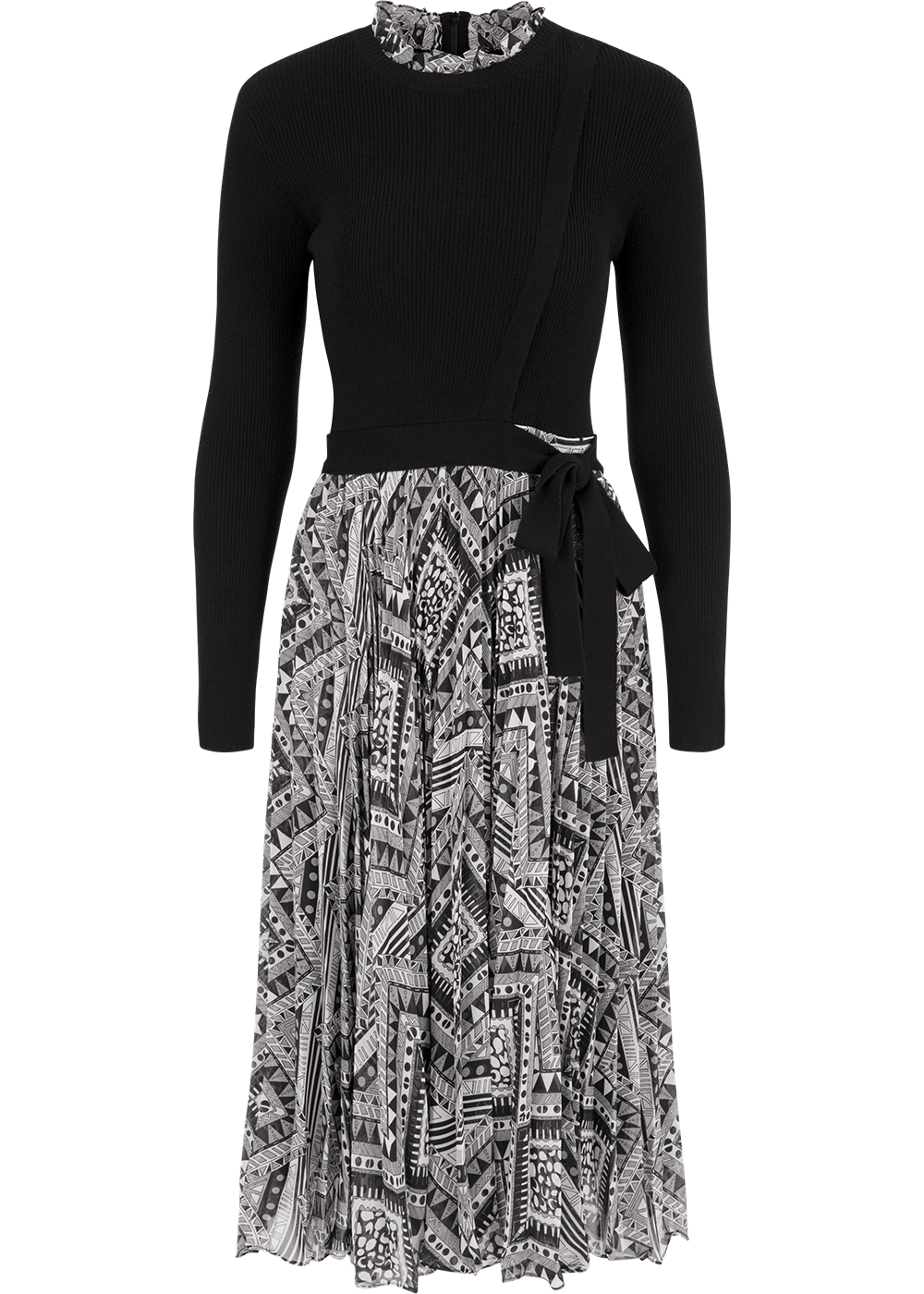 SALAZIA Black-White Art Print Wool Blend Dresses