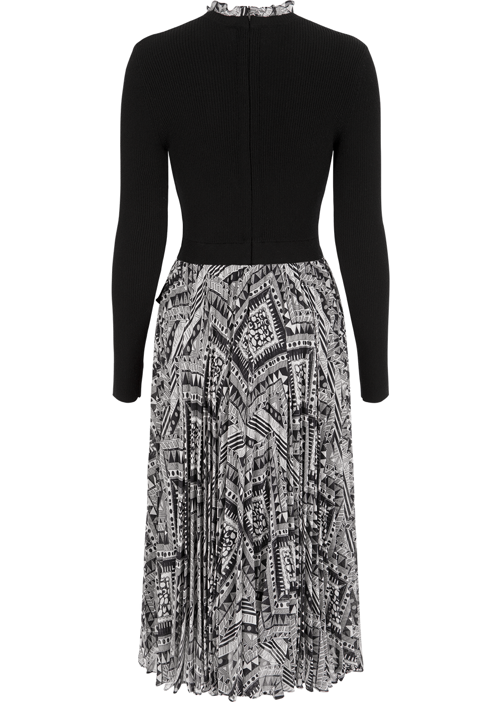 SALAZIA Black-White Art Print Wool Blend Dresses