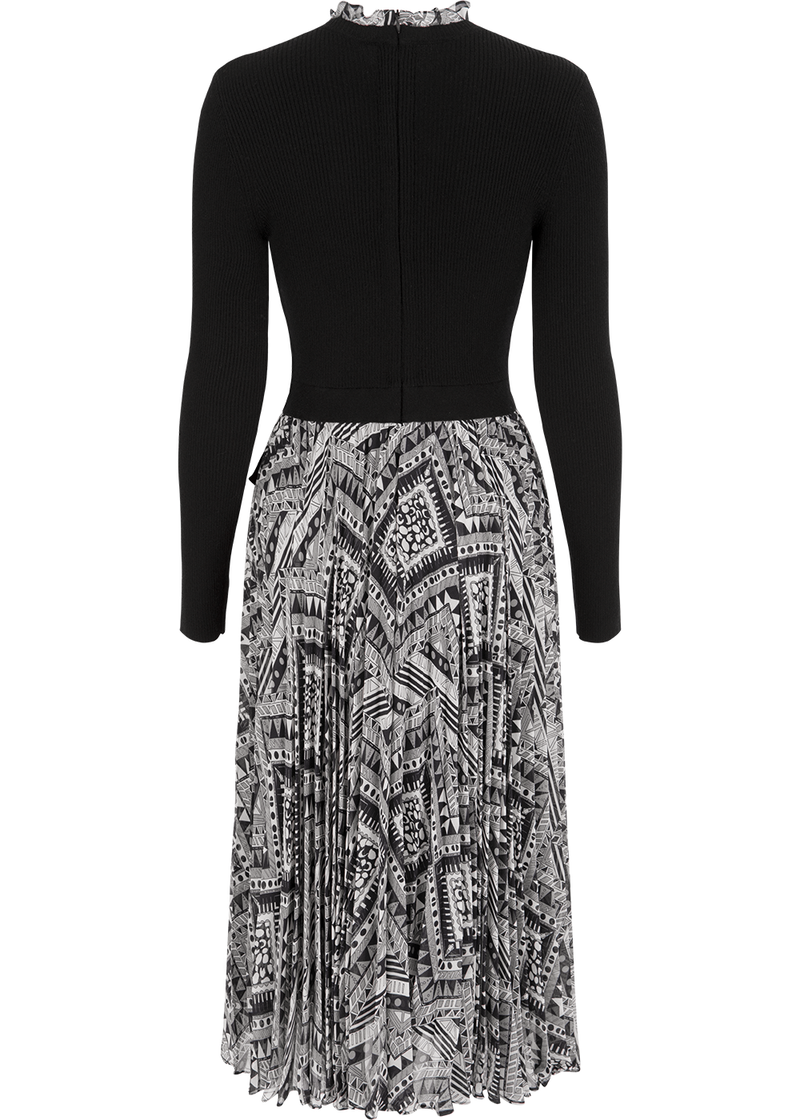 SALAZIA Black-White Art Print Wool Blend Dresses