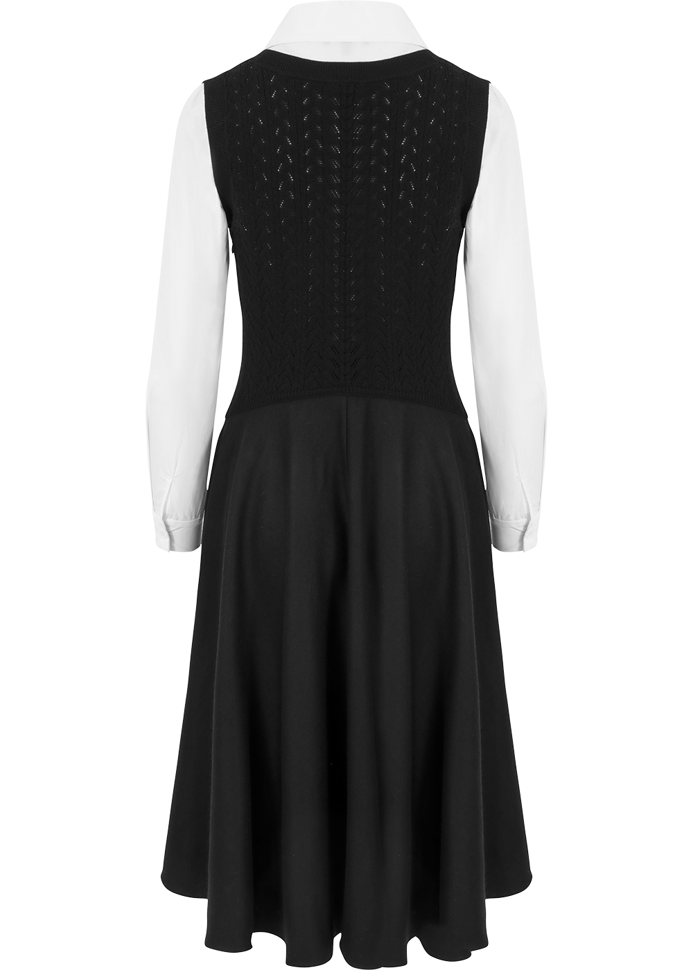 SALAZIA Black-White Colorblock Wool Blend Long-Sleeve Dresses
