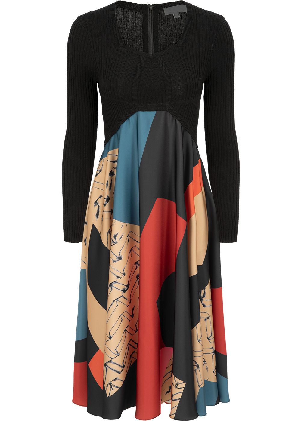 SALAZIA Red Art Collage Wool Blend Dresses