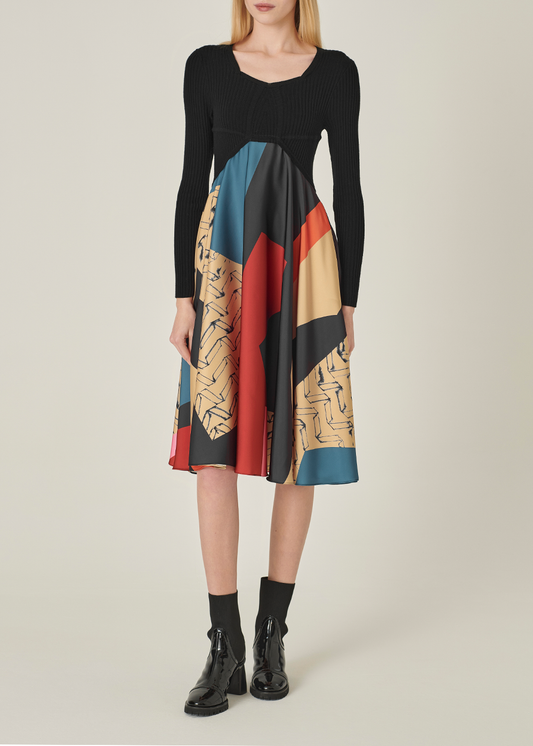 SALAZIA Red Art Collage Wool Blend Dresses