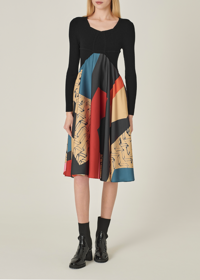 SALAZIA Red Art Collage Wool Blend Dresses
